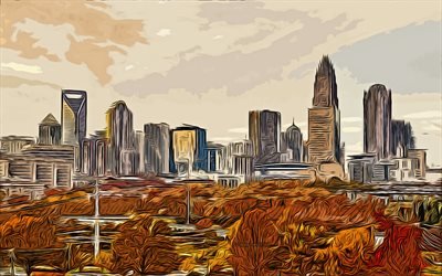 Charlotte, Kuzey Karolina, 4k, vektör sanat, Charlotte çizim, yaratıcı sanat, Charlotte sanat, vektör çizim, soyut şehir manzaraları, Charlotte Skyline, ABD