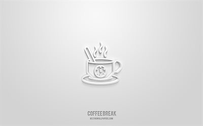icona pausa caff&#232; 3d, sfondo bianco, simboli 3d, pausa caff&#232;, icone colazione, icone 3d, segno pausa caff&#232;, icone colazione 3d