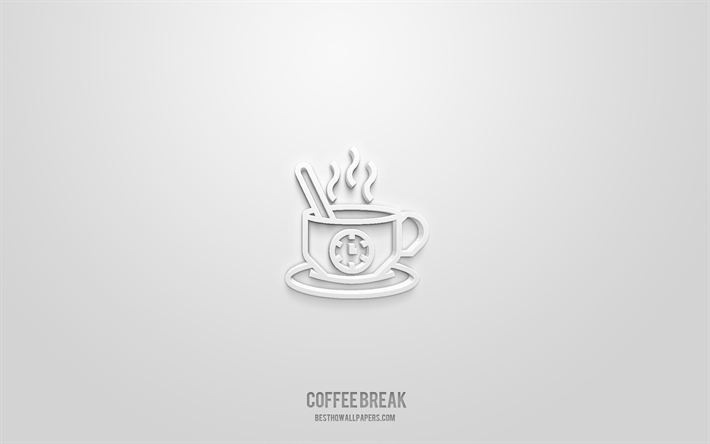 coffee break 3d icon, white background, 3d symbols, coffee break, breakfast icons, 3d icons, coffee break sign, breakfast 3d icons