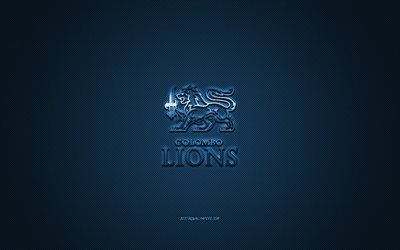 Colombo Lions, Indian American Football Club, bl&#229; logotyp, bl&#229; kolfiberbakgrund, EFLI, amerikansk fotboll, Elite Football League of India, Colombo, Indien, Colombo Lions logotyp