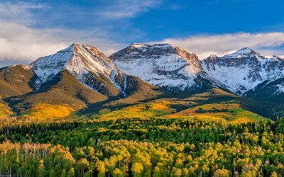 San Juan Mountains, kv&#228;ll, solnedg&#229;ng, bergslandskap, Colorado, New Mexico, Klippiga bergen, USA