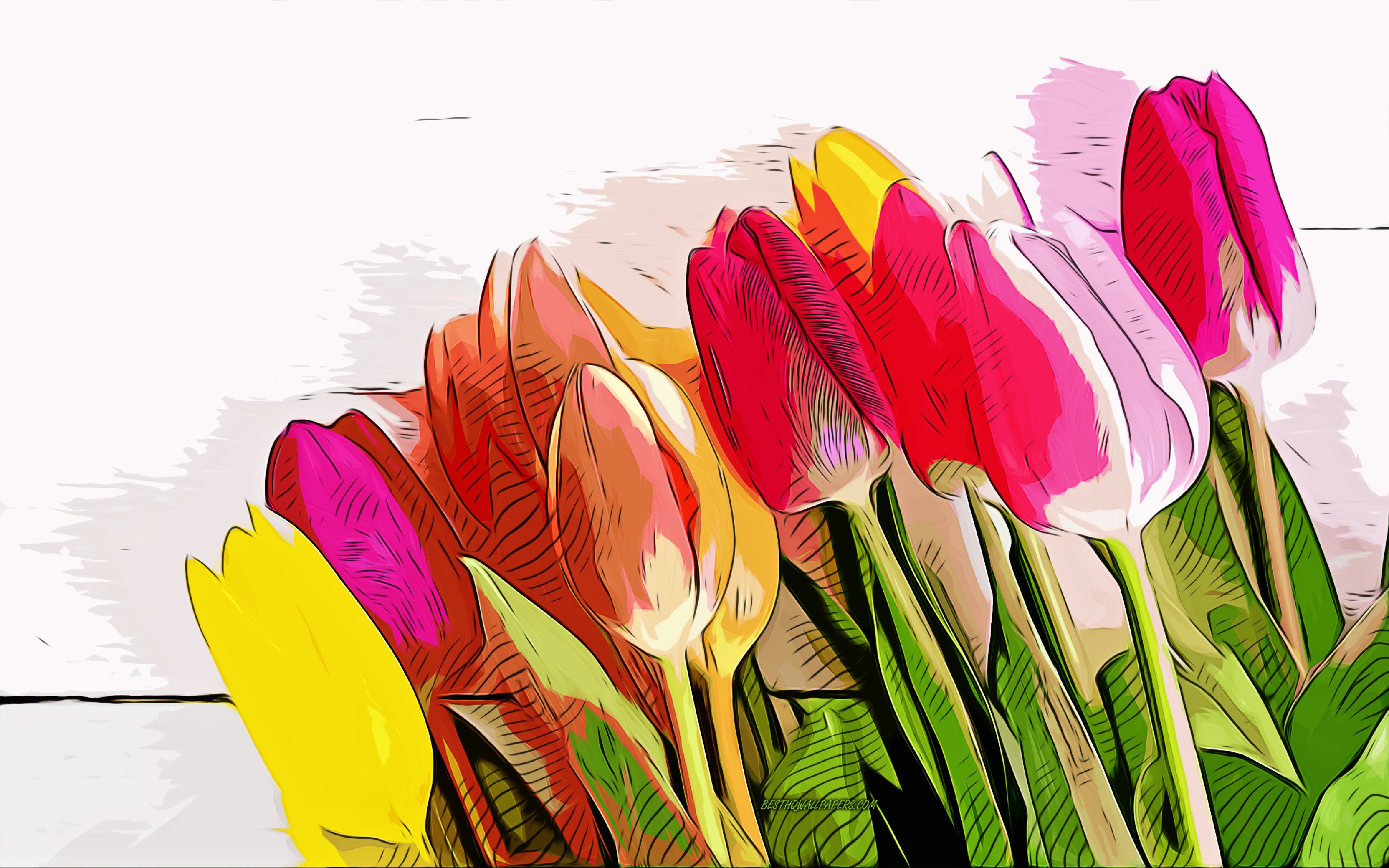 Download wallpapers tulip bouquet, 4k, vector art, tulip bouquet