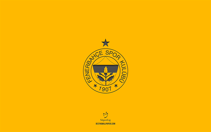 Fenerbahce, sfondo giallo, squadra di calcio turca, emblema del Fenerbahce, Super Lig, Turchia, calcio, logo del Fenerbahce