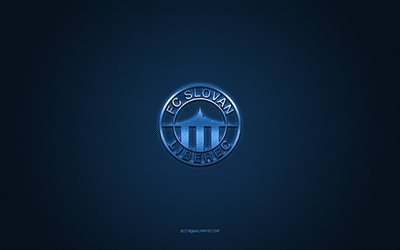fc slovan liberec, tschechischer fußballverein, blaues logo, blauer kohlefaserhintergrund, tschechische erste liga, fußball, liberec, tschechische republik, logo des fc slovan liberec