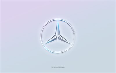 Mercedes-Benz-logo, leikattu 3d-teksti, valkoinen tausta, Mercedes-Benz 3d-logo, Mercedes-Benz-tunnus, Mercedes-Benz, kohokuvioitu logo, Mercedes-Benzin 3d-tunnus