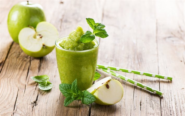 Smoothies, green apple, healthy food, drink, apple smoothies