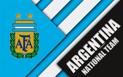 Argentina national football team, 4k, emblem, material design, blue white abstraction, Argentine Football Association, AFA, logo, football, Argentina, coat of arms