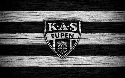 Eupen FC, 4k, logo, Jupiler Pro League, wooden texture, KAS Eupen, Belgium, soccer, Belgian First Division A, football, FC Eupen