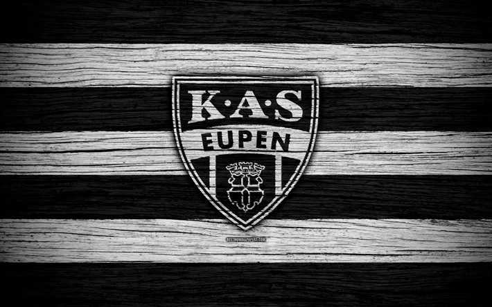 Eupen FC, 4k, logo, Jupiler Pro League, wooden texture, KAS Eupen, Belgium, soccer, Belgian First Division A, football, FC Eupen