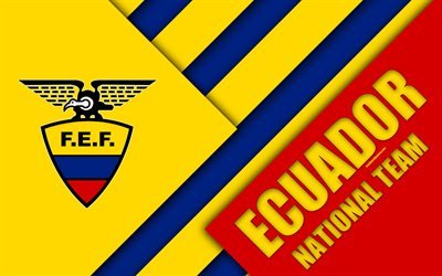 Ecuador national football team, 4k, emblem, material design, yellow white abstraction, Ecuadorian Football Federation, logo, football, Ecuador, coat of arms