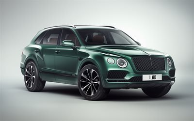 Bentley Bentayga, 2018, Mulliner, luxury SUV, exterior, front view, green Bentayga, British cars, Bentley
