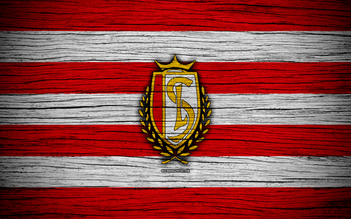 Royal Standard FC, 4k, logo, Jupiler Pro League, wooden texture, Royal Standard, Belgium, soccer, Belgian First Division A, football, FC Royal Standard
