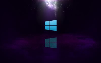 4k, Windows 10, violetti tausta, Windows-logo, Microsoft