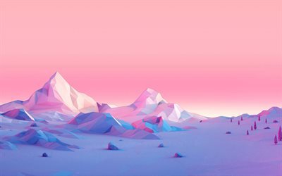 isometrisk berg, 4k, kreativa, 3d-landskap, polygoner
