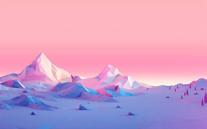 isometric mountains, 4k, creative, 3d landscapes, polygons