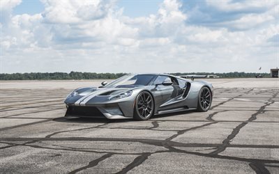 Ford GT, 2018, Asphalt, American supercar, sports coupe, tuning, luxury cars, Gray GT, Ford