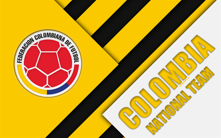 Colombia national football team, 4k, emblem, material design, yellow black abstraction, Colombian Football Federation, logo, football, Colombia, coat of arms