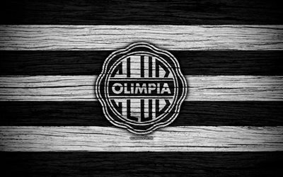 Olimpia Asuncion FC, 4k, Paraguayan Primera Division, logo, soccer, football club, Paraguay, Olimpia Asuncion, art, wooden texture, FC Olimpia Asuncion