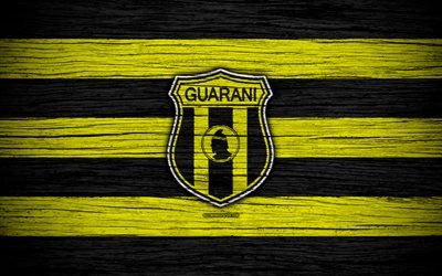 Guarani FC, 4k, Paraguayan Primera Division, logo, soccer, football club, Paraguay, Guarani, art, wooden texture, FC Guarani