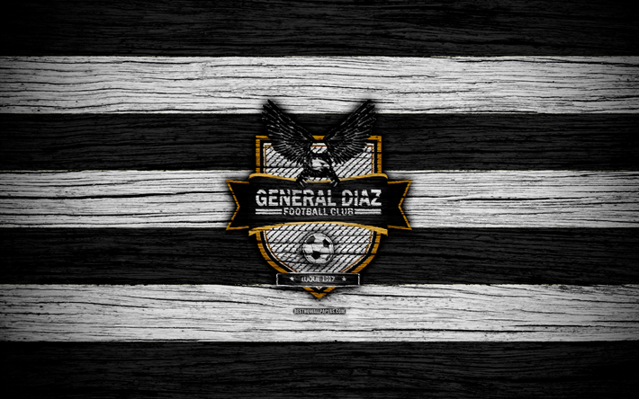 Il generale Diaz FC, 4k, Paraguay Primera Division, il logo, il calcio, il football club, il Paraguay, il Generale Diaz, arte, logo, di legno, texture, FC Generale Diaz