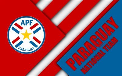 Paraguay national football team, 4k, emblem, material design, red blue abstraction, Paraguayan Football Association, logo, football, Paraguay, coat of arms