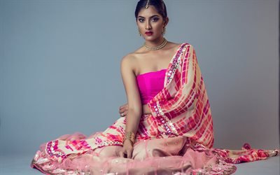 Nrithya Bopanna, bollywood, attrice Indiana, modello di moda, abito Indiano sari, servizio fotografico, bella donna Indiana