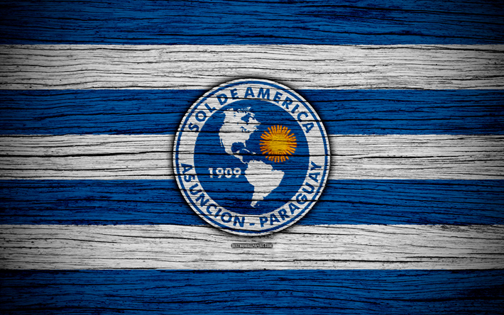 Sol de Am&#233;rica FC, 4k, Paraguayo, de la Primera Divisi&#243;n, logotipo, f&#250;tbol, club de f&#250;tbol, Paraguay, Sol de Am&#233;rica, el arte, el logotipo, la madera, la textura, el FC Sol de Am&#233;rica