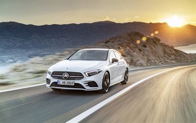 4k, Mercedes-Benz A-Class, road, 2019 cars, motion blur, new A-Class, german cars, Mercedes