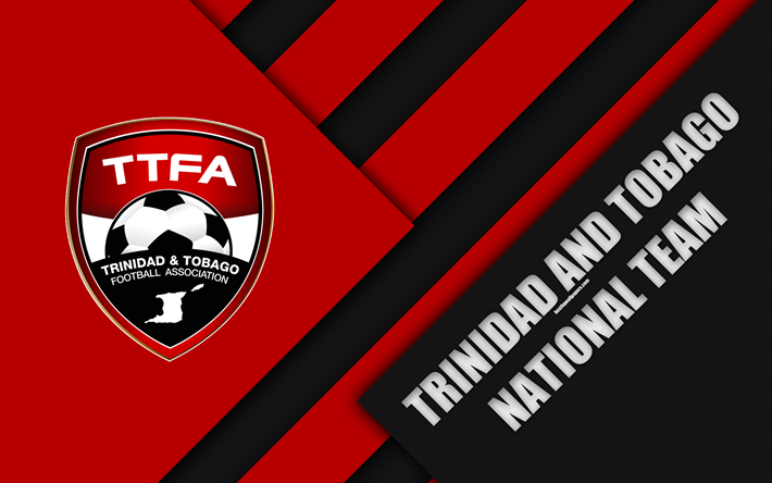 Trinidad e Tobago equipa nacional de futebol, 4k, emblema, design de material, vermelho preto abstra&#231;&#227;o, logo, futebol, Trinidad e Tobago, bras&#227;o de armas