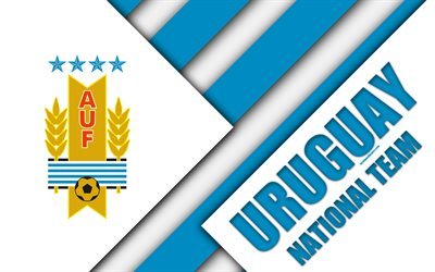 Uruguay national football team, 4k, emblem, material design, blue white abstraction, Uruguayan Football Association, logo, football, Uruguay, coat of arms