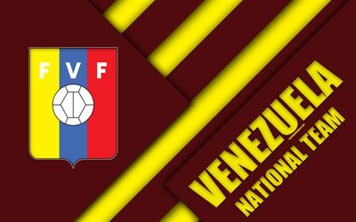 Venezuela national football team, 4k, emblem, material design, burgundy yellow abstraction, Venezuelan Football Federation, FVF, logo, football, Venezuela, coat of arms