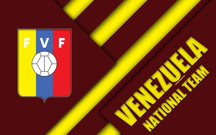 Venezuela squadra nazionale di calcio, 4k, emblema, il design dei materiali, bordeaux, giallo astrazione, Bolivar Federazione Calcio FVF, logo, calcio, Venezuela, stemma