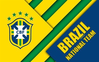 Brazil national football team, 4k, emblem, material design, blue green yellow abstraction, Brazilian Football Confederation, CBF, logo, football, Brazil, coat of arms