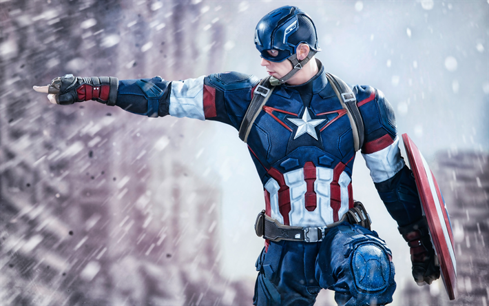 Captain America, 4k, superhj&#228;ltar, fan art, Captain America Inb&#246;rdeskriget, Captain America 4K