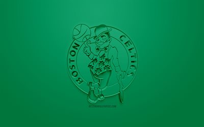 Celtics de Boston, cr&#233;atrice du logo 3D, fond vert, 3d embl&#232;me, American club de basket-ball, NBA, Boston, Massachusetts, etats-unis, la National Basketball Association, art 3d, basket-ball, le logo 3d
