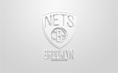 بروكلين نتس, الإبداعية شعار 3D, خلفية بيضاء, 3d شعار, نادي كرة السلة الأمريكي, الدوري الاميركي للمحترفين, بروكلين, نيويورك, الولايات المتحدة الأمريكية, الرابطة الوطنية لكرة السلة, الفن 3d, كرة السلة, شعار 3d