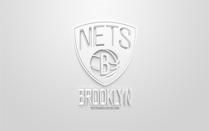 ブルックリンネット, 創作3Dロゴ, 白背景, 3dエンブレム, アメリカのバスケットボール部, NBA, ブルックリン, ニューヨーク, 米国, 全国バスケットボール協会, 3dアート, バスケット, 3dロゴ