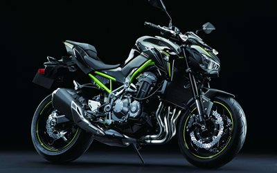 Kawasaki Z900, 4k, supebikes, 2019 bikes, studio, black motorcycle, 2019 Kawasaki Z900, Kawasaki
