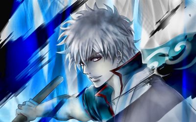 Sakata Gintoki, sword, artwork, manga, protagonist, Gintama, samurai, Gintama series