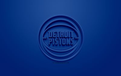 Detroit Pistons, creative 3D logo, blue background, 3d emblem, American basketball club, NBA, Detroit, Michigan, USA, National Basketball Association, 3d art, basketball, 3d logo