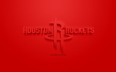 Houston Rockets, creative 3D logo, red background, 3d emblem, American basketball club, NBA, Houston, Texas, USA, National Basketball Association, 3d art, basketball, 3d logo