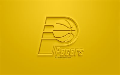Indiana Pacers, creative 3D logo, yellow background, 3d emblem, American basketball club, NBA, Indianapolis, Indiana, USA, National Basketball Association, 3d art, basketball, 3d logo