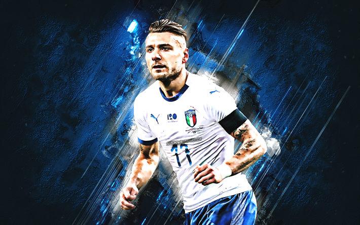 Ciro Immobile, Italia, nazionale di calcio della squadra, il numero 11, attaccante, portrait, creativo, arte, pietra blu di sfondo, calcio