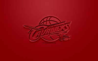 Cavaliers de Cleveland, cr&#233;atrice du logo 3D, fond rouge fonc&#233;, 3d embl&#232;me, American club de basket-ball, NBA Cleveland, dans l&#39;Ohio, etats-unis, la National Basketball Association, art 3d, basket-ball, le logo 3d