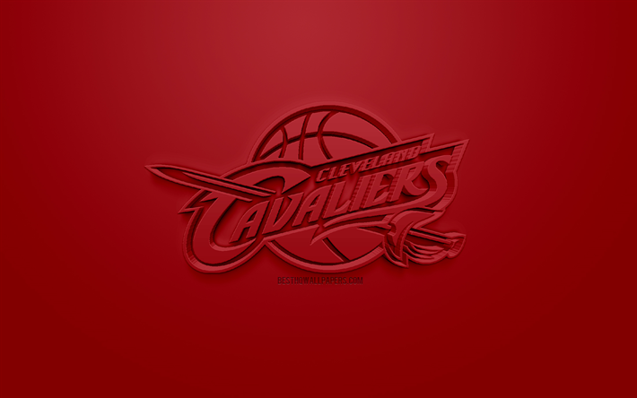 Cleveland Cavaliers, yaratıcı 3D logo, koyu kırmızı arka plan, 3d amblemi, Amerikan basketbol kul&#252;b&#252;, NBA, Cleveland, Ohio, ABD Ulusal Basketbol Birliği, 3d sanat, basketbol, 3d logo