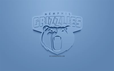 memphis grizzlies, kreative 3d-logo, blauer hintergrund, 3d-emblem, american basketball club, nba, memphis, tennessee, usa, die national basketball association, 3d-kunst, basketball, 3d-logo