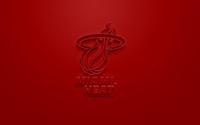 Miami Heat, creative 3D logo, red background, 3d emblem, American basketball club, NBA, Miami, Florida, USA, National Basketball Association, 3d art, basketball, 3d logo