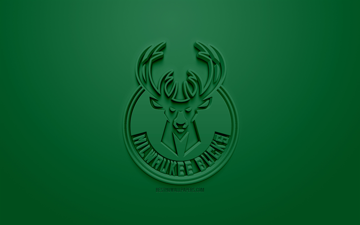 Milwaukee Bucks, luova 3D logo, vihre&#228; tausta, 3d-tunnus, American basketball club, NBA, Milwaukee, Wisconsin, USA, National Basketball Association, 3d art, koripallo, 3d logo