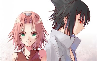 Naruto, Sasuke Uchiha, Sakura Haruno, Japanese manga, main characters, art