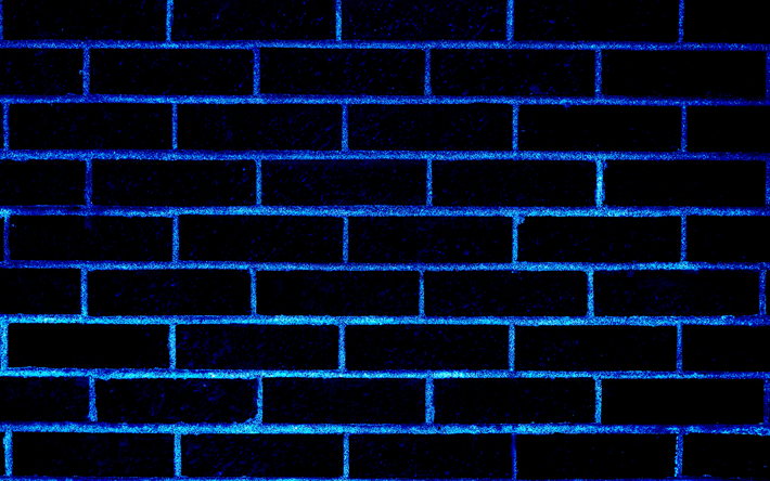 blue neon masonry texture, neon brick texture, black background, neon abstraction, masonry